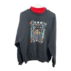 Vintage Ugly Christmas Sweatshirt Mock Neck Black Pullover 1X